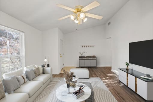 a living room with a couch and a coffee table