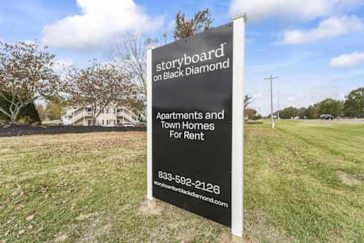 a sign for storyboard on back diamond apartments and town homes for rent