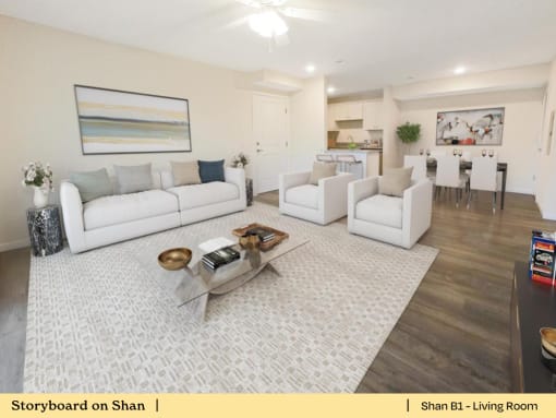 a living room with two couches and a table