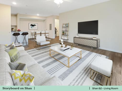 a living room with a couch and a tv