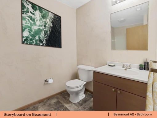 a bathroom with a toilet sink and a mirror
