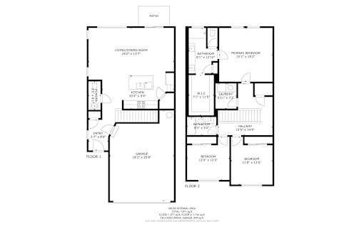 A black and white image of a floor plan for a two story house.