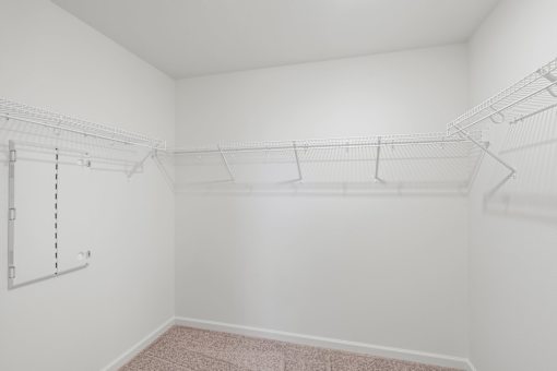 Empty room with white walls and a pink carpet.