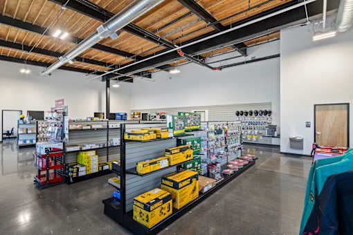 A hardware store with a variety of tools and supplies on display.