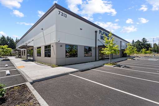 A Platinum Motors dealership with a large parking lot.
