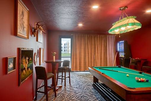Clubhouse with Pool Table at Parallel Apartments, Omaha, Nebraska