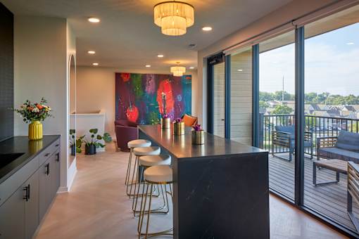 Kitchen with Bar Area at Parallel Apartments, Nebraska, 68106