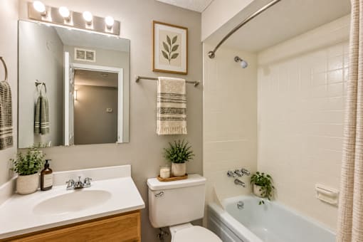 A bathroom with a white toilet, sink, and bathtub.