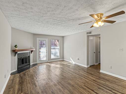 Living area with fireplace at Stratford Village Montgomery AL