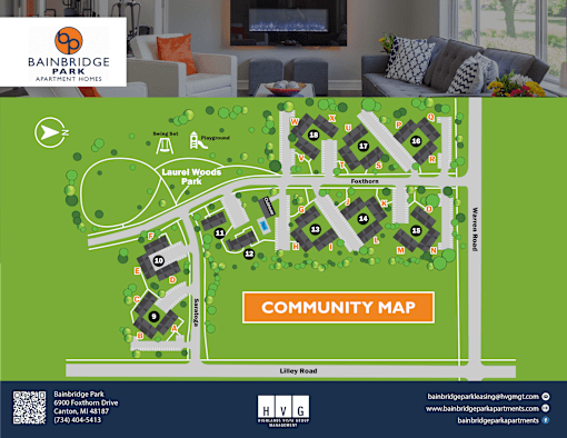 Community site map at Bainbridge Park Canton MI