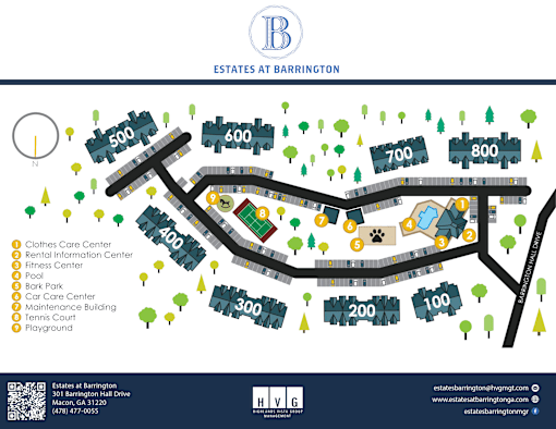 A map of the Estates at Barrington residential complex.