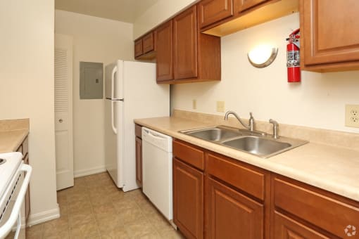 a kitchen with a sink refrigerator and dishwasher