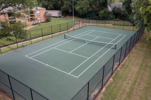 an aerial view of a tennis court