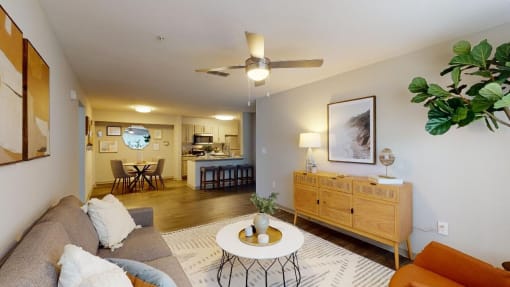 a living room with a couch and a coffee table