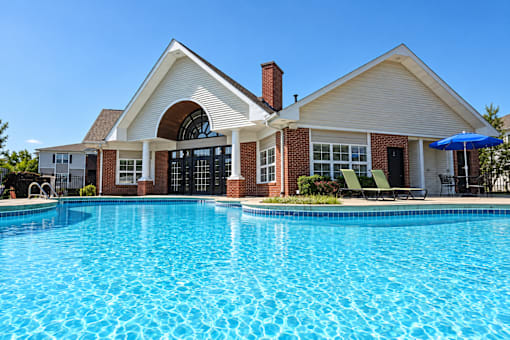A house with a pool in front.