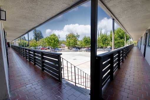 Willow Manor 2nd level view down the left and right walkways to apartments