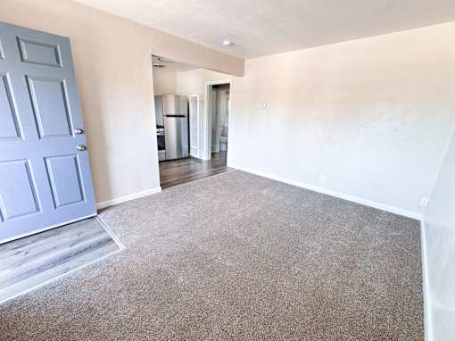 Willow Manor 1bed 1 bath floorplan - living room with carpet