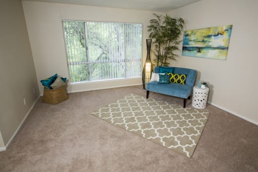 Model home living room at Abby Creek Apartments, California 