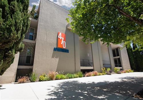 470 Apartments building with logo