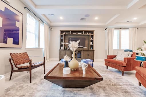 a living room with couches and a coffee table