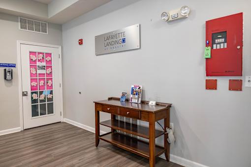 A picture of a sign and a table