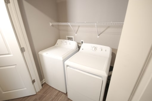 Washer and dryer in an apartment at Meadows on Main in Whitestown, Indiana