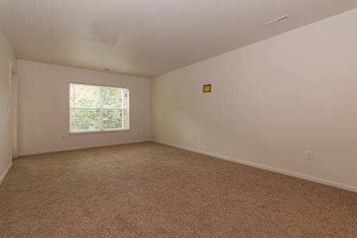 Empty room with carpeted floor and a window.