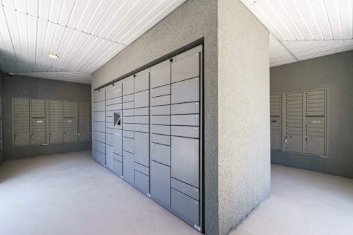 A row of package lockers