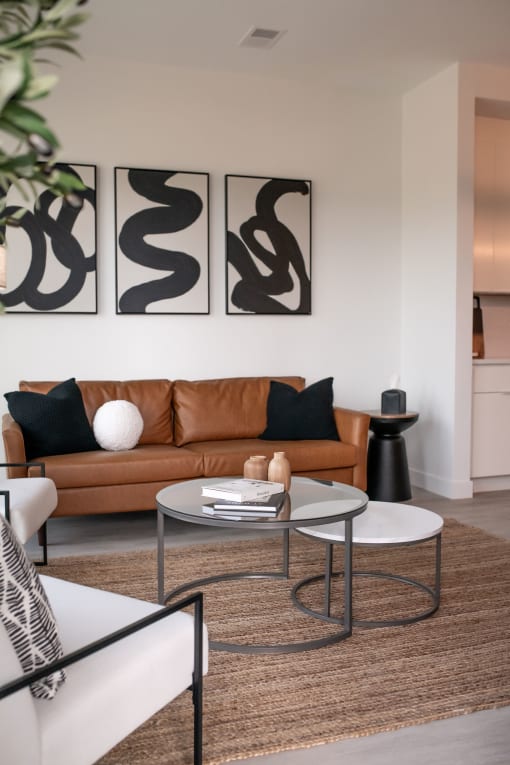 a living room with a couch and a coffee table