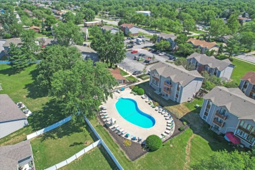 Aerial Pool View at Whitcomb Terrace Apartments, Merrillville, IN