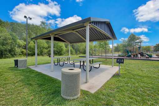 A covered picnic area at Evergreen, Merrillville, IN
