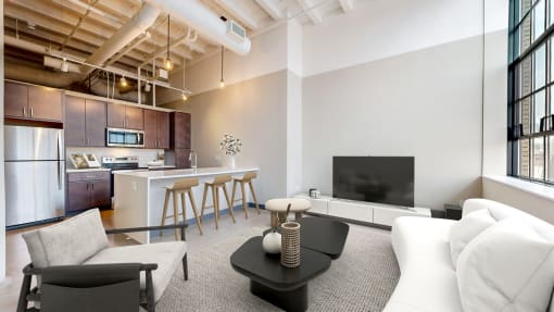 a living room with a couch and a table