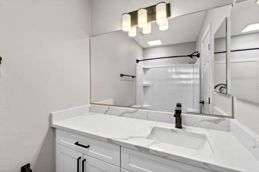 Renovated bathroom at Ocean Breeze Terrace Apartment, Huntington Beach, CA, 92648