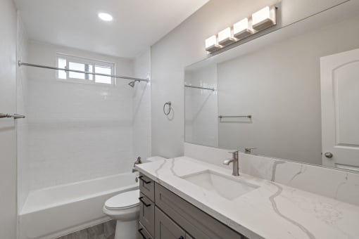 Bathroom With Bathtub at 316 Beach Apartments, Huntington Beach, California