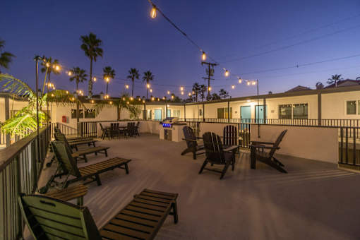 Deck with BBQ at Ocean Breeze Terrace Apartment, Huntington Beach, California
