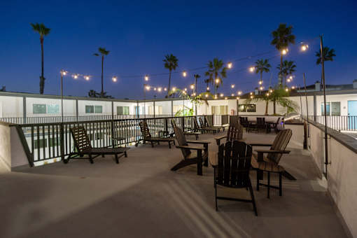 Deck at Sunset at Ocean Breeze Terrace Apartment, Huntington Beach, 92648