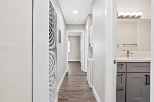Bathroom And Hallway at 316 Beach Apartments, California