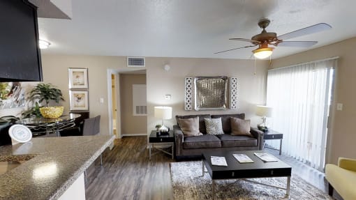 a living room with a couch and a coffee table