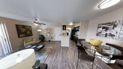 a living room with a couch and a table