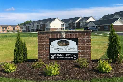 A sign for Cody's Estates in front of a row of houses.