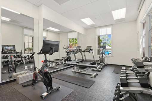 Gym with Free Weights, Peloton, Treadmill and Elepticall