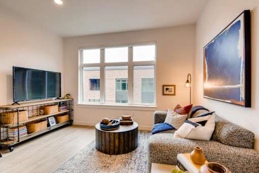 Living Room With TV at Holm at Sellwood, Portland, OR