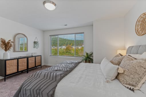 Comfortable Bedroom With Large Window at Thrive at Green Mountain, Camas, WA, Washington  , 98607