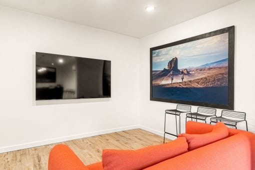Living Area With TV at Nomad Apartments, Oregon, 97217