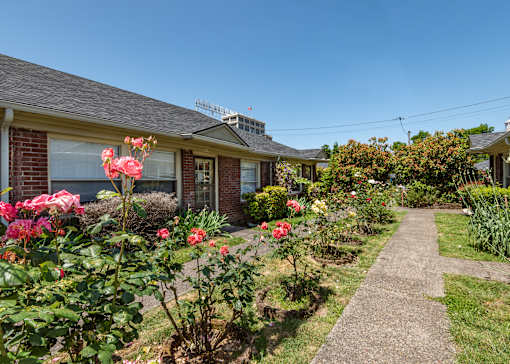A house with a garden in front of it.