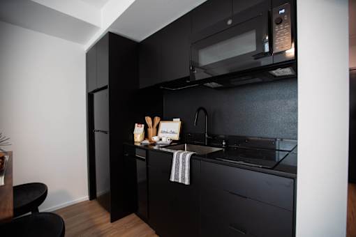 a small kitchen with a sink and a microwave at Analog Tacoma, Washington