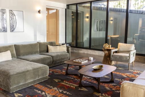 a living room with couches and a coffee table at Moraine, Tacoma, WA