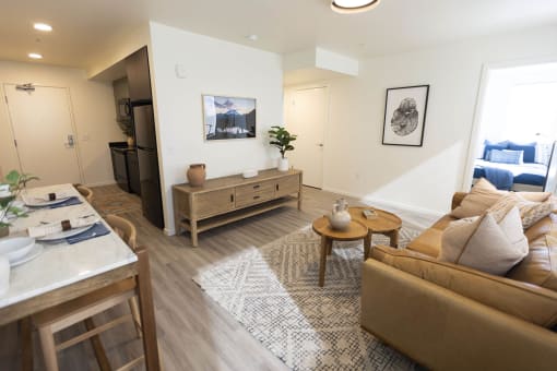 a living room with a couch and a table at Moraine, Tacoma, Washington 98402