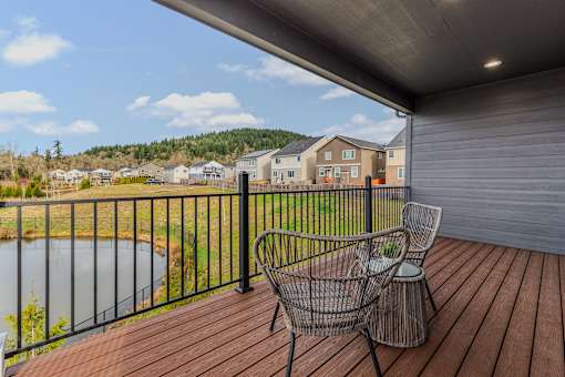 Balcony with beautiful lake view at Thrive at Green Mountain, Washington