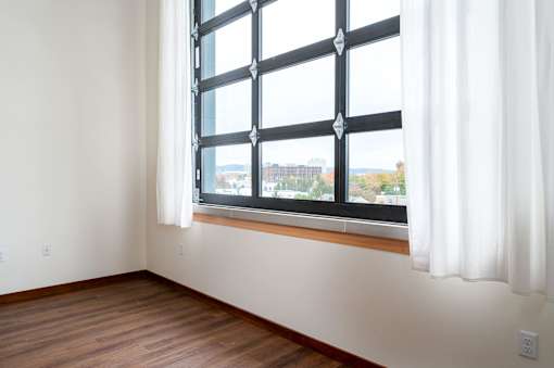 A large window at Atomic Orchard Experiment, Portland, Oregon